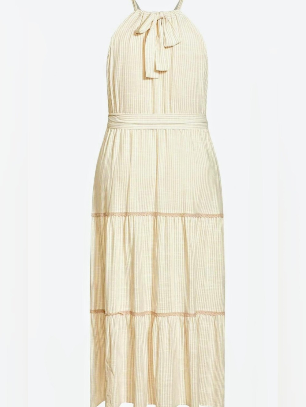 Arna York Cream Striped Halter Maxi Dress with Tie Neck Nwts Size 20